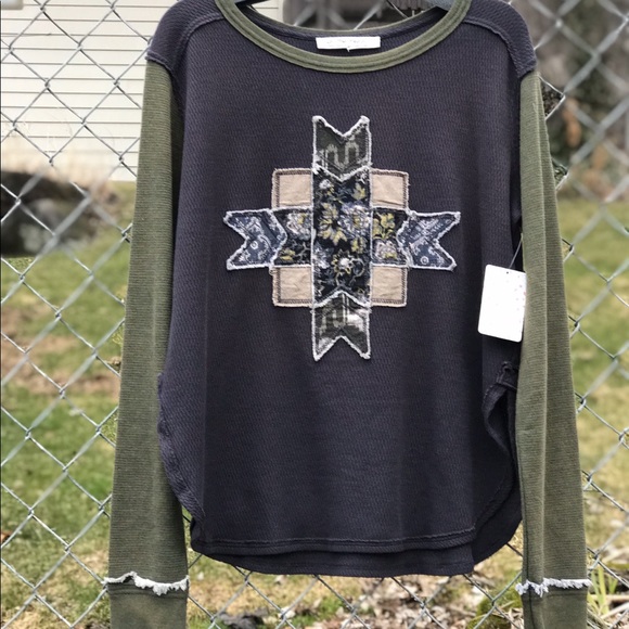 NWT Free People Lonestar Boho Patchwork Waffle Tee - Picture 2 of 7